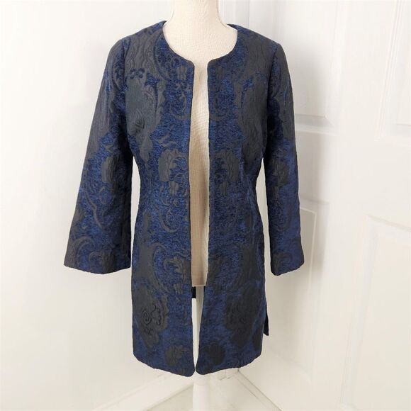 Lucky Brand Blazer Womens S Blue Floral Embroidered Goth Witch Vampire Regal VTG - Picture 1 of 16